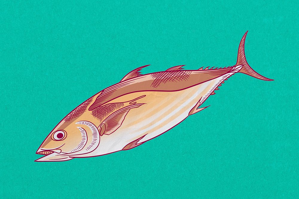 Tuna fish, vintage Japanese animal illustration psd