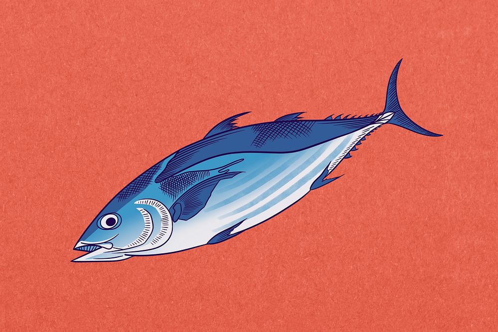 Tuna fish, vintage Japanese animal illustration psd