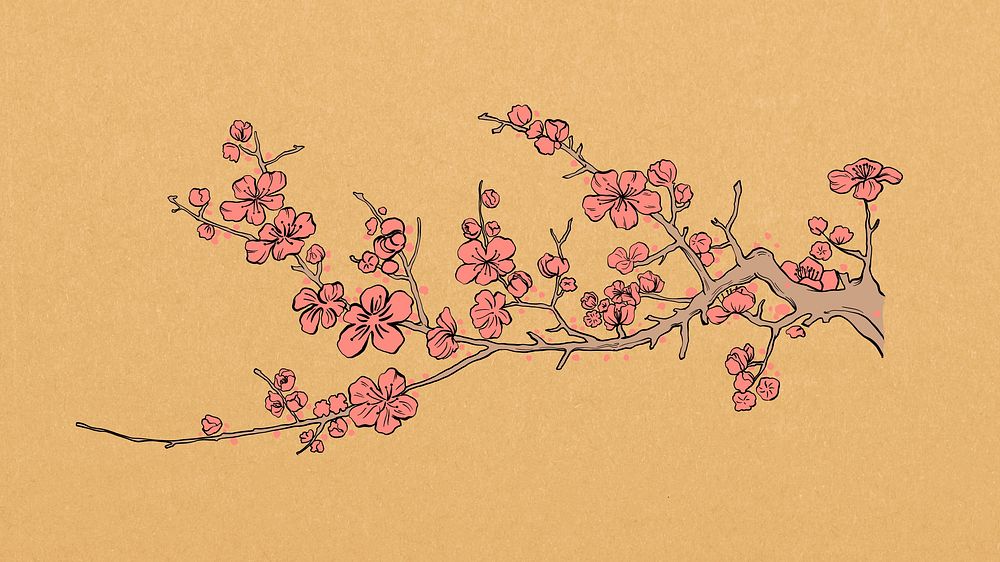 Vintage pink cherry blossom illustration