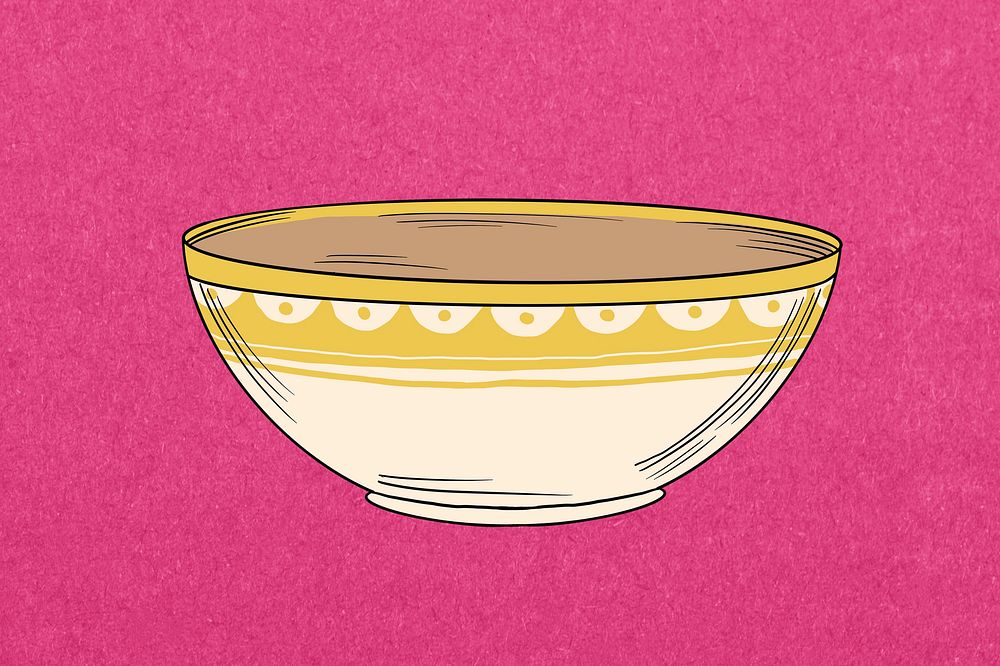 Yellow bowl, kitchenware object illustration psd