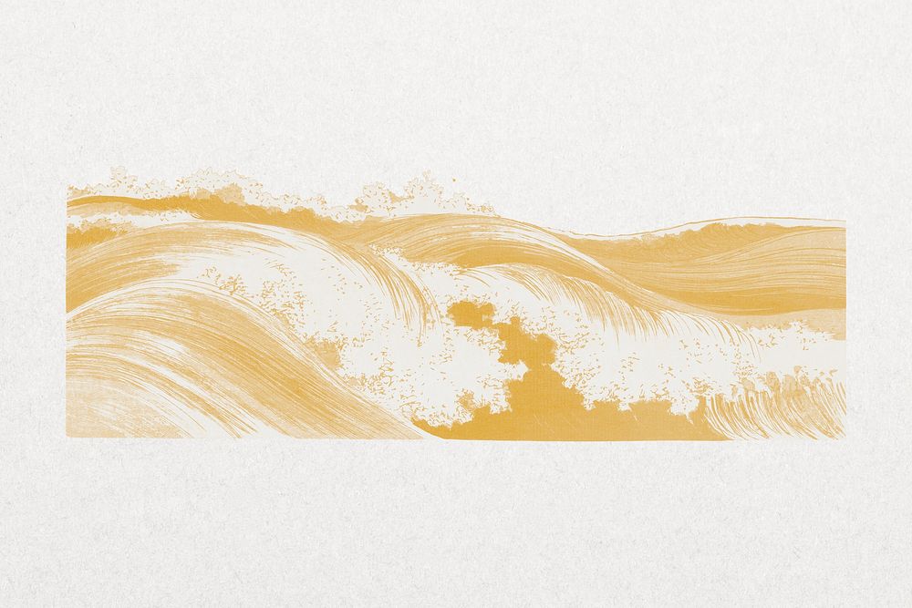 Gold ocean wave splash, vintage oriental art psd