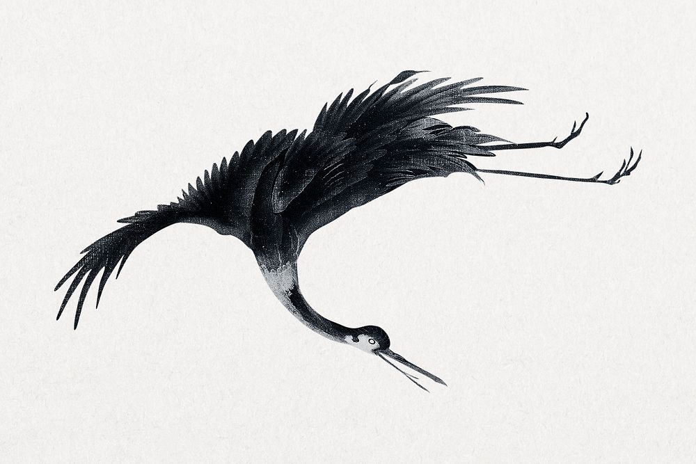 Black Japanese crane, vintage bird illustration psd