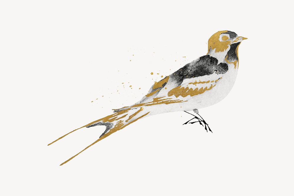 Gold little bird, vintage animal illustration psd