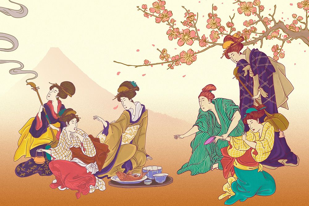 Vintage Japanese people's lifestyle illustration