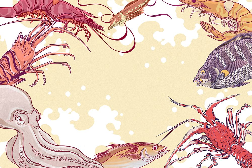 Aesthetic seafood background, vintage food frame illustration