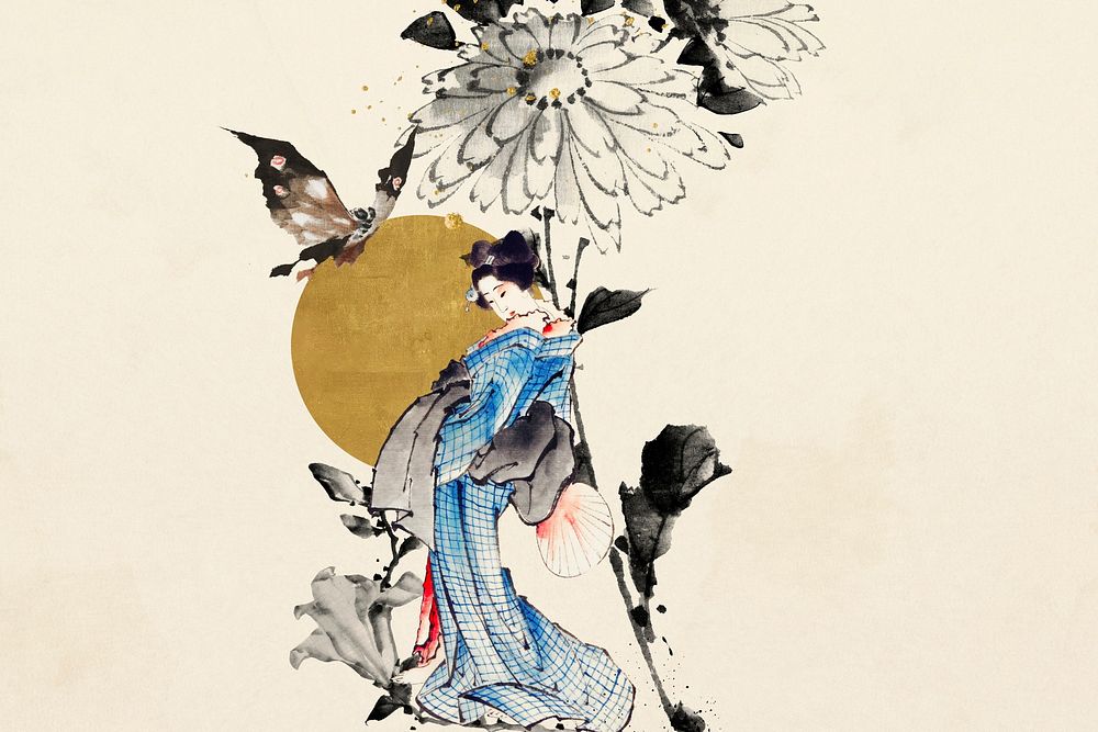 Aesthetic vintage Japanese woman illustration