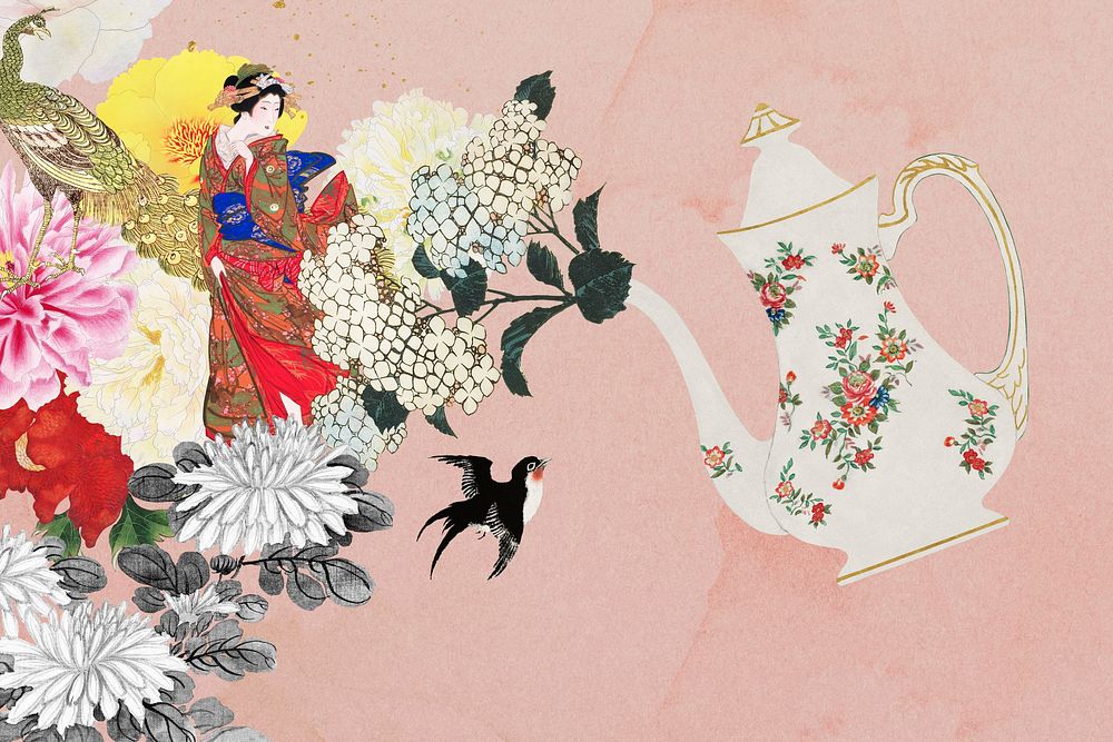 Aesthetic vintage Japanese woman character illustration