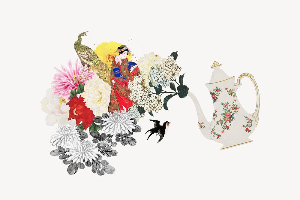 Aesthetic vintage Japanese woman psd