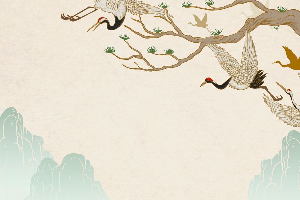 Vintage Japanese cranes background