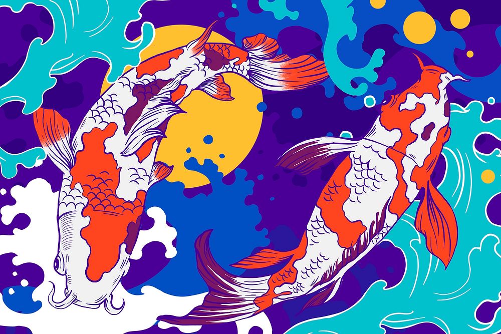Koi carp fish background, Japanese oriental illustration