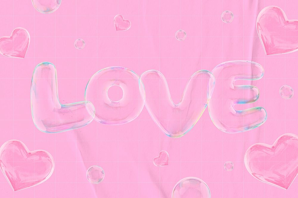 Love 3D word, transparent balloon design