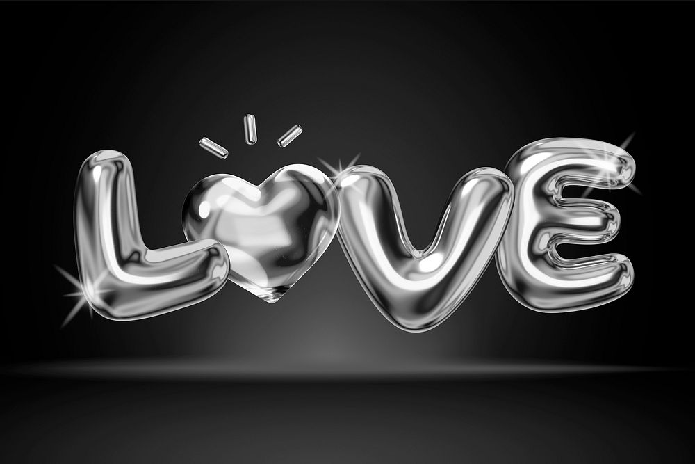 Love 3D word, metallic balloon