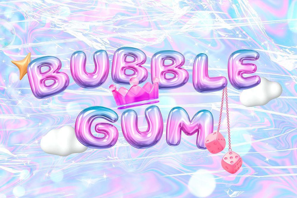 Bubble gum 3D word, gradient balloon in pink