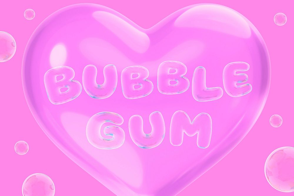 Bubble gum 3D word, heart balloon design
