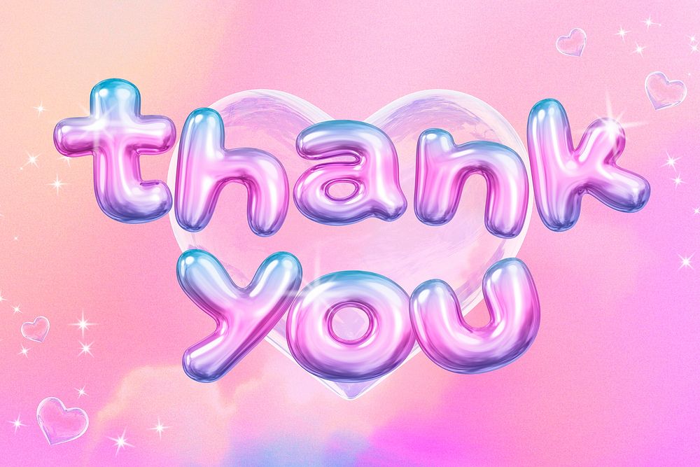 Thank you 3D word, gradient balloon in pink