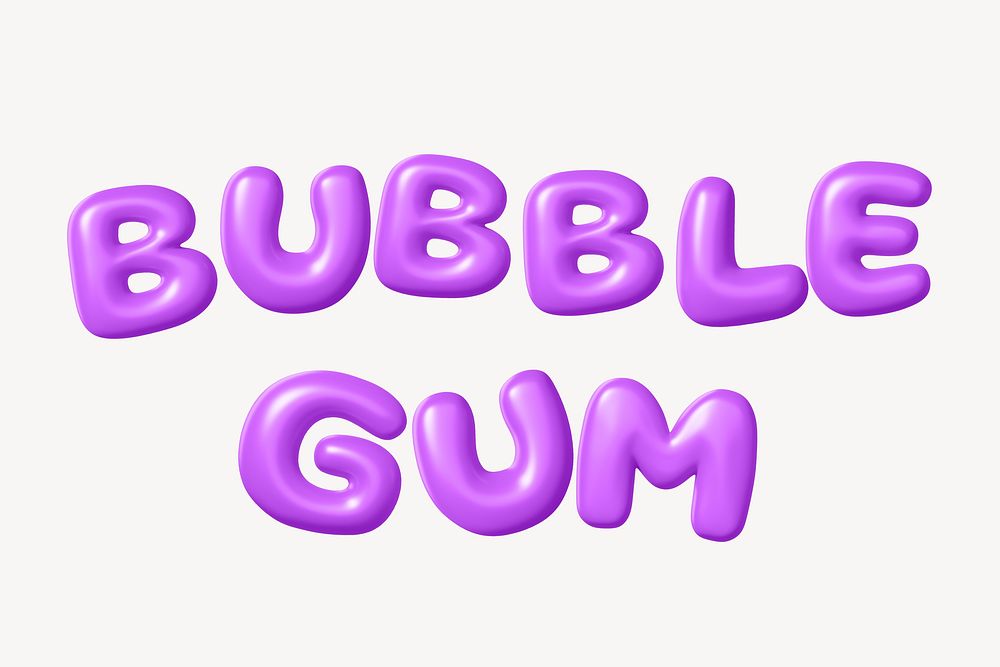 Bubble gum 3D word, purple balloon texture