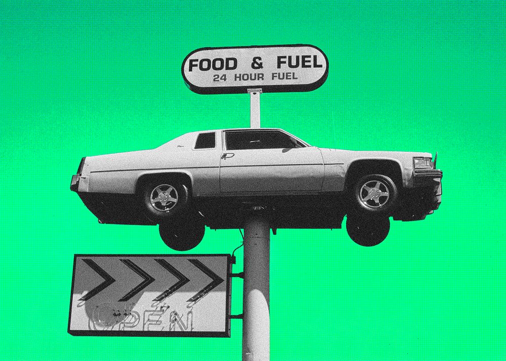 Fuel station gradient background, retro future
