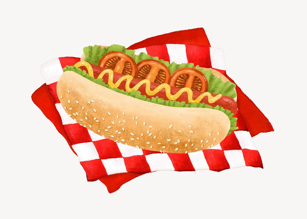 Hot dog basket, fast food illustration