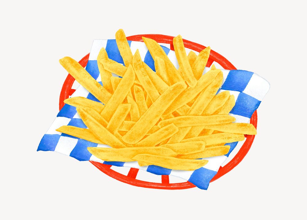 French fries basket, fast food illustration psd