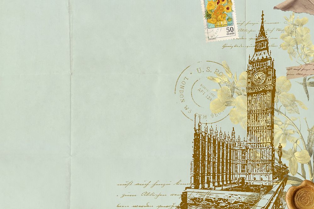 UK travel border  background, Big Ben illustration mixed media