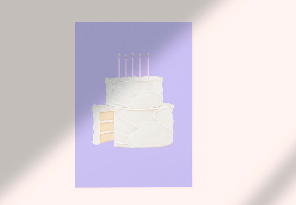 White birthday cake poster on a wall
