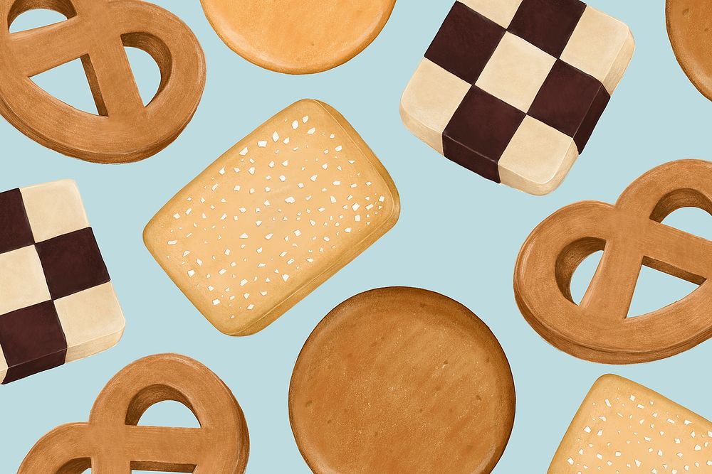 Cute biscuits pattern background, dessert illustration