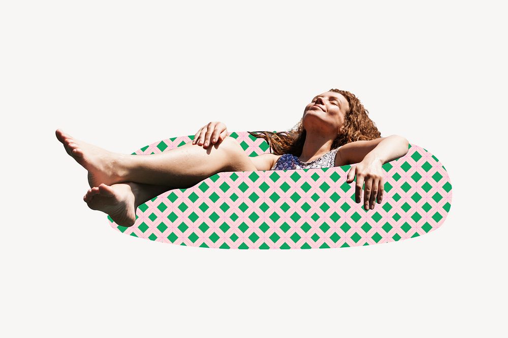 Woman sunbathing in swimming ring