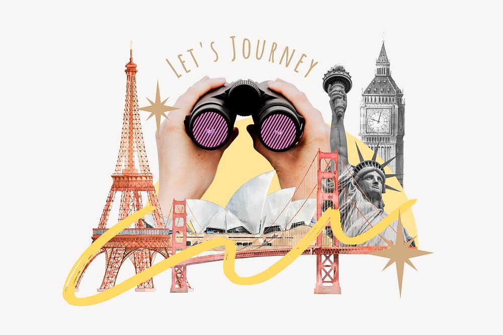 World's famous attractions, travel creative remix