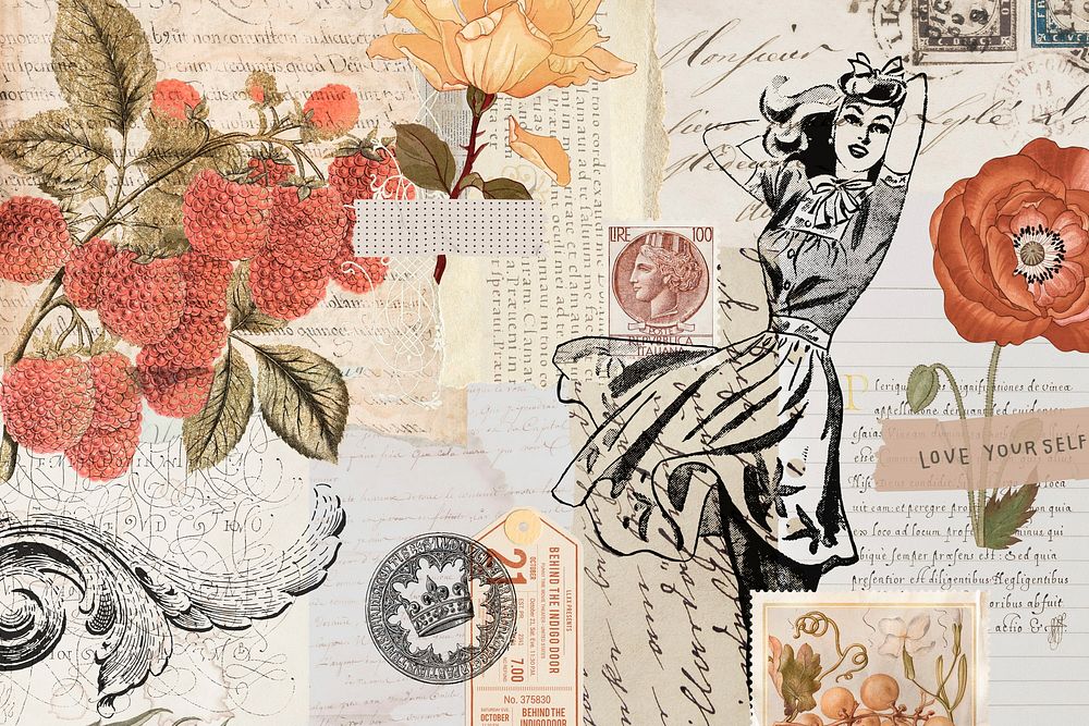 Vintage floral ephemera remix background