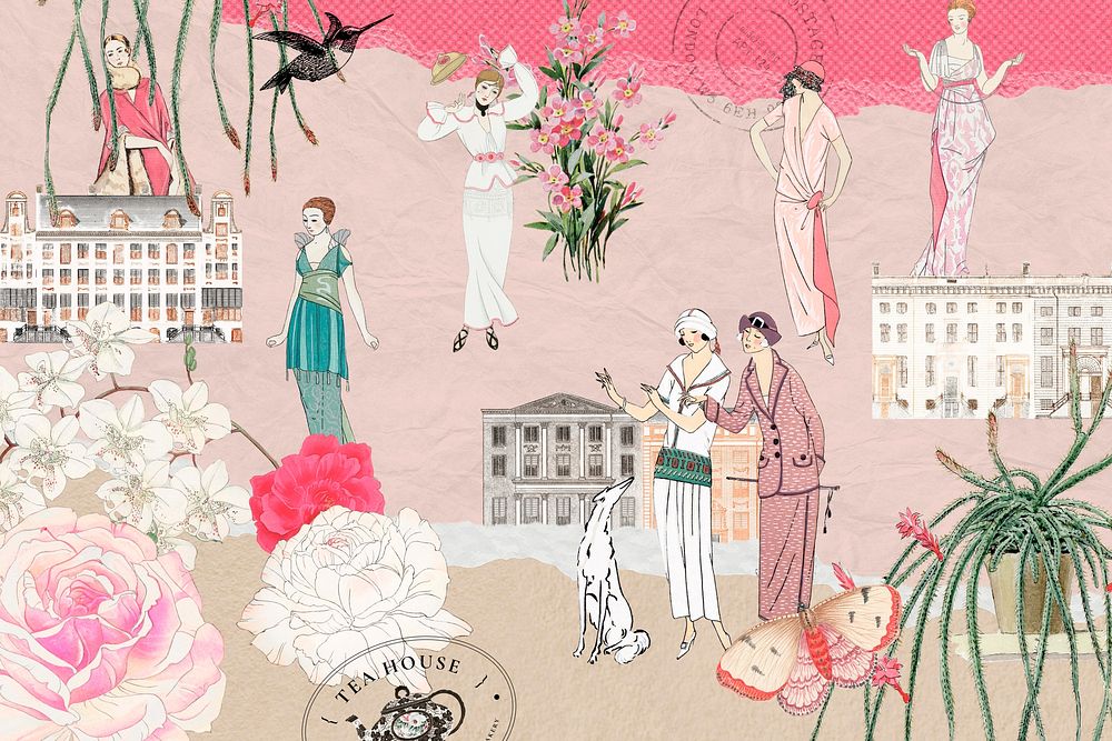 Vintage ladies ephemera remix background