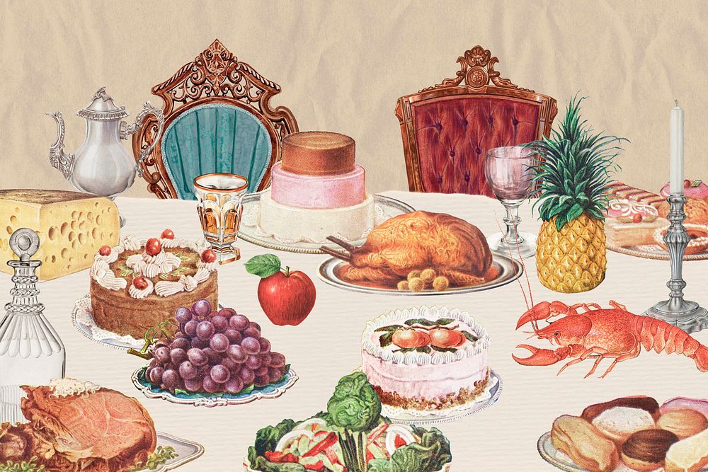 Vintage supper table remix background