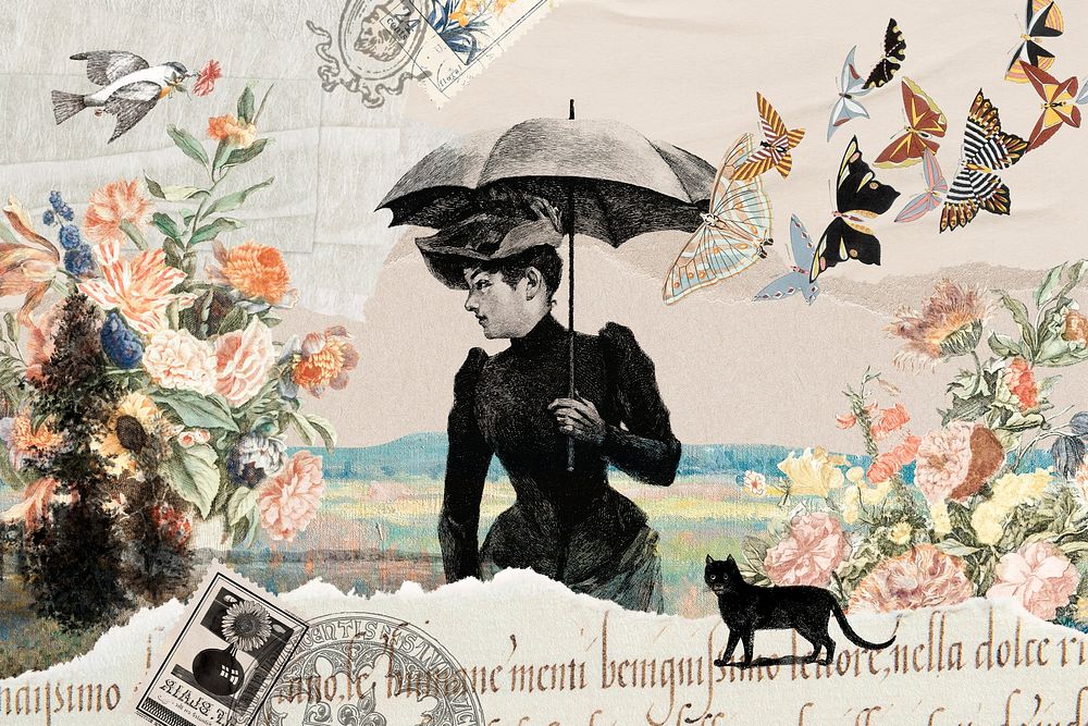 Vintage lady ephemera remix background