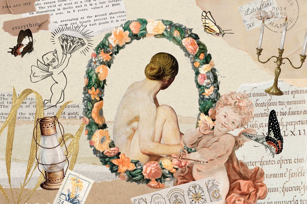 Vintage woman ephemera remix background