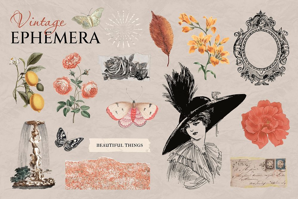 Vintage ephemera set, aesthetic design