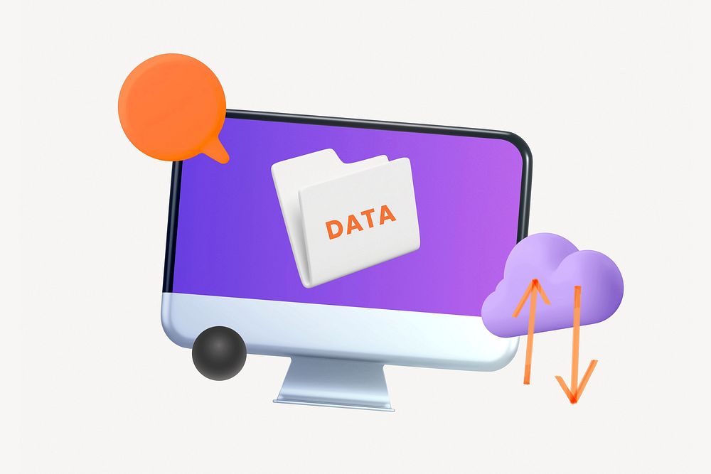 Data uploading onto cloud storage, 3D computer graphic