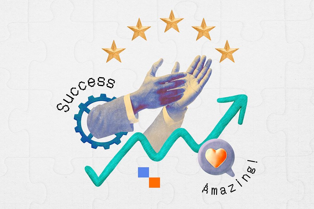 Business success, businessman's clapping hands mixed media