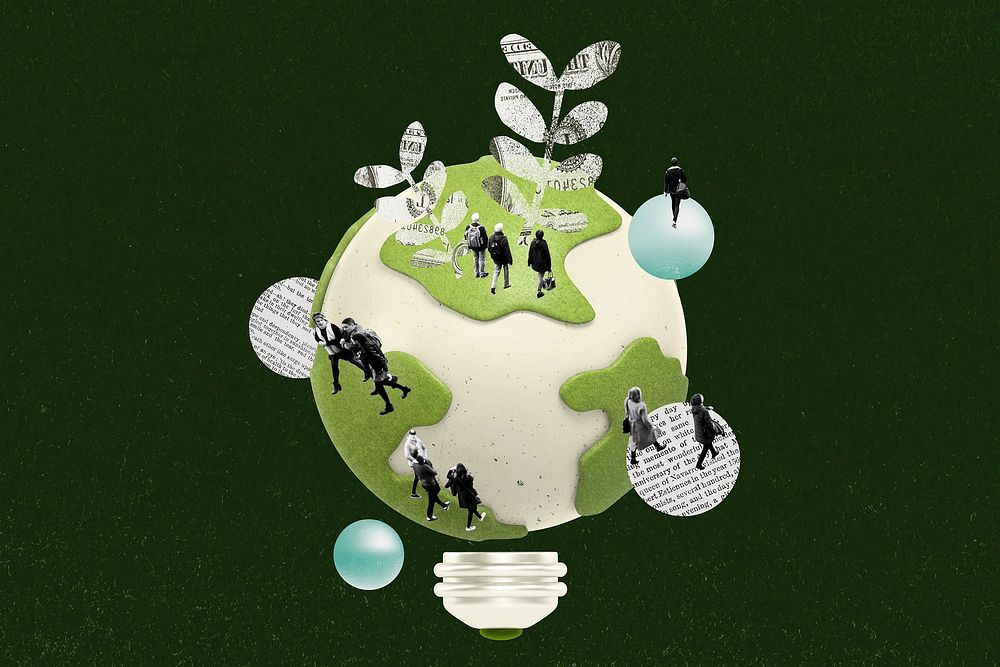 Renewable energy green globe, environment remix