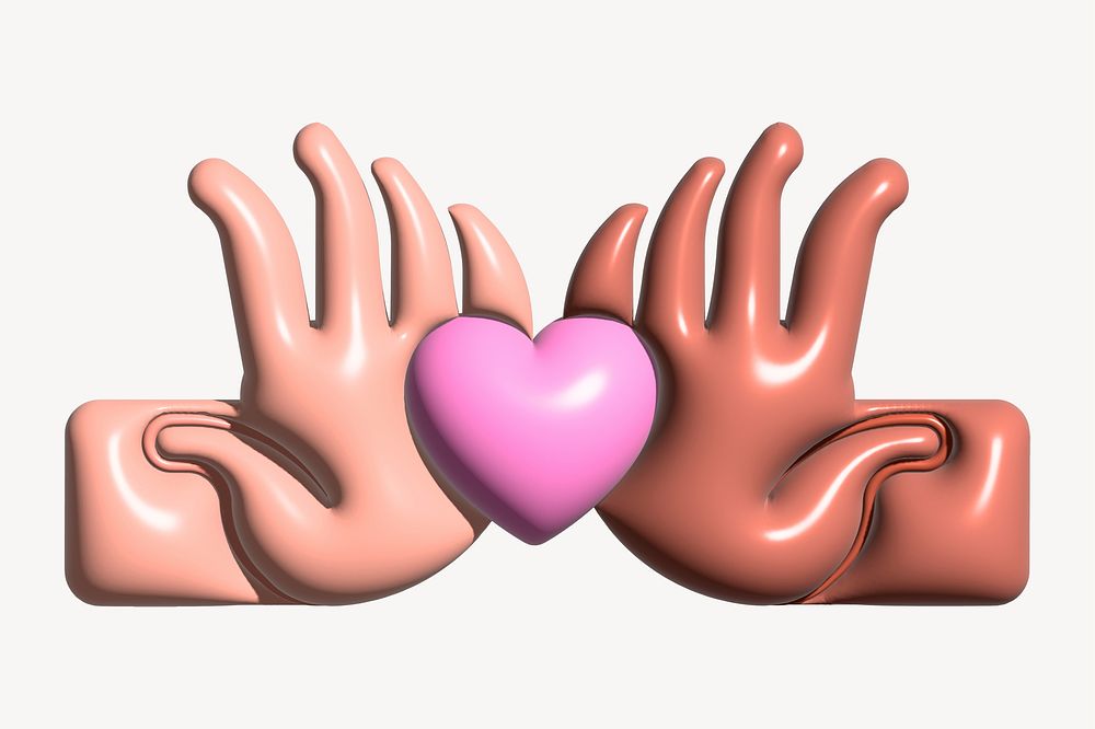 Teamwork 3D illustration, hands pushing heart towards each other psd