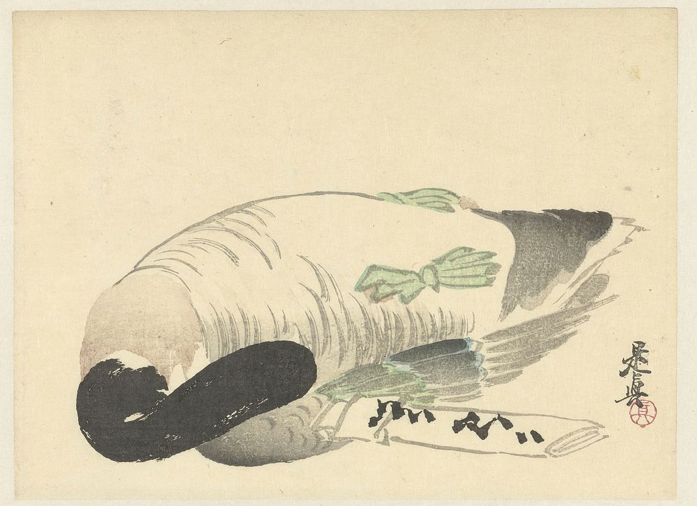Dode eend naast gevouwen brief (1878 - 1882) print in high resolution by Shibata Zeshin. Original from the Rijksmuseum. 
