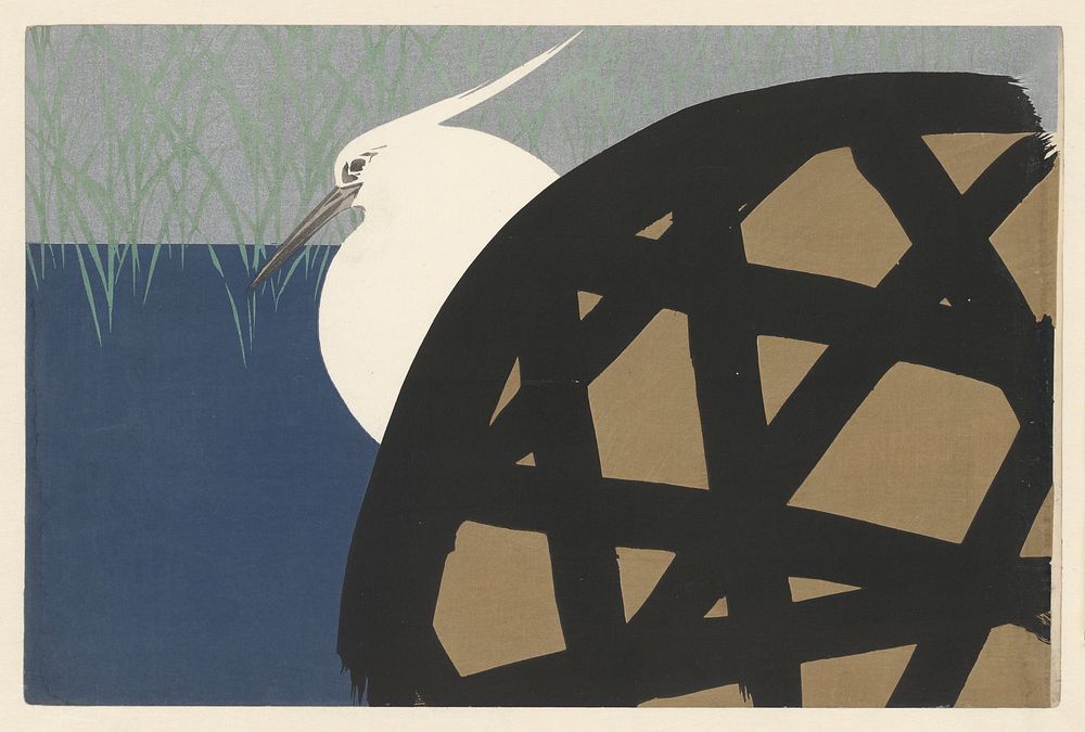 White Heron (1866 - 1942) Japanese Woodblock Print by Kamisaka Sekka. Original public domain image from the Rijksmuseum.…