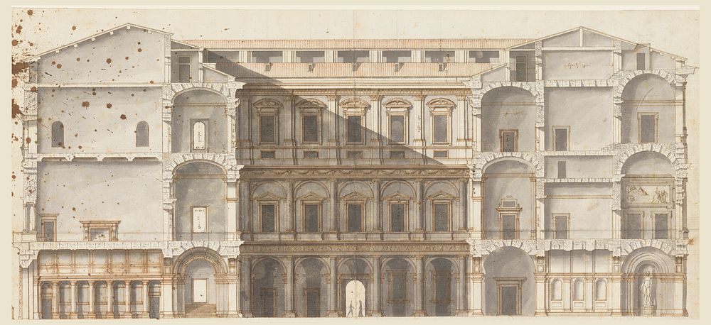 Section of the Wings and Elevation of a Wall on the Court, Palazzo Farnese, Rome