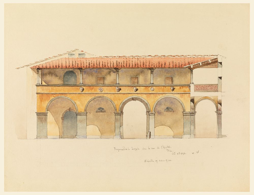 Fragment de la Loggia dans la cour de l'Hopital, Pisa by Whitney Warren Jr., American, 1864–1943