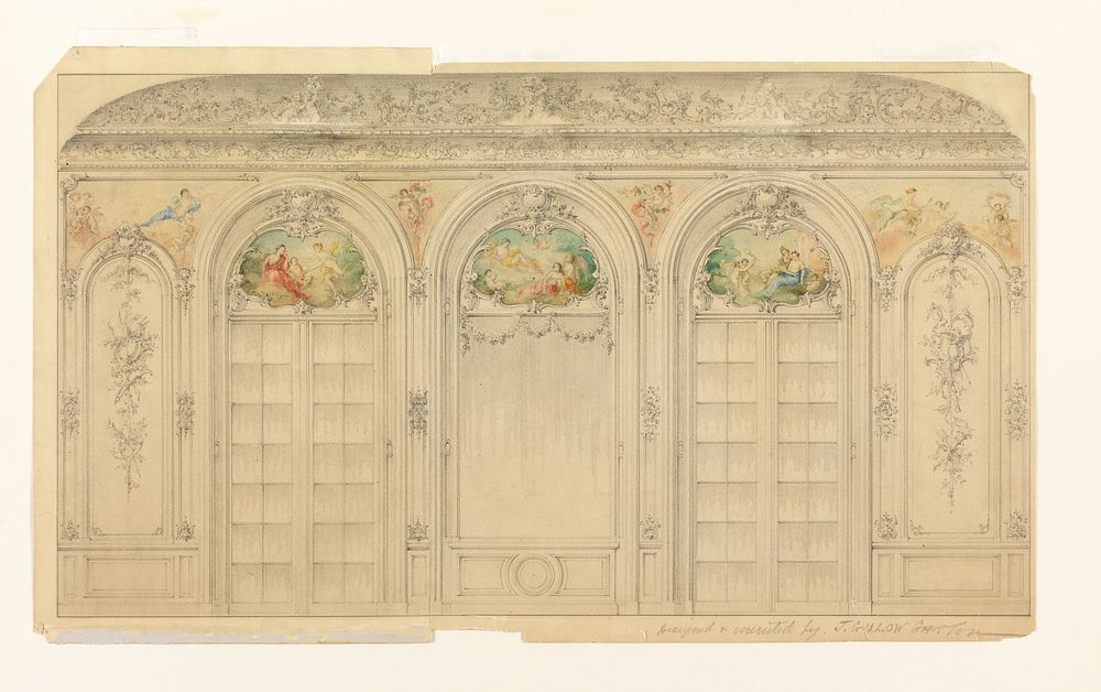Drawing: Elevation of the window wall of the drawing room of the house of Herman Oelrichs, New York., J. G. Garton