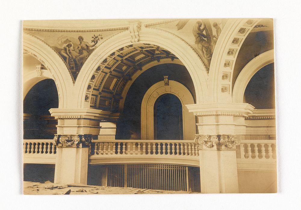 View of Central Chamber of the Roswell P. Flower Memorial Library, Watertown, New York: Pendentive Decorations