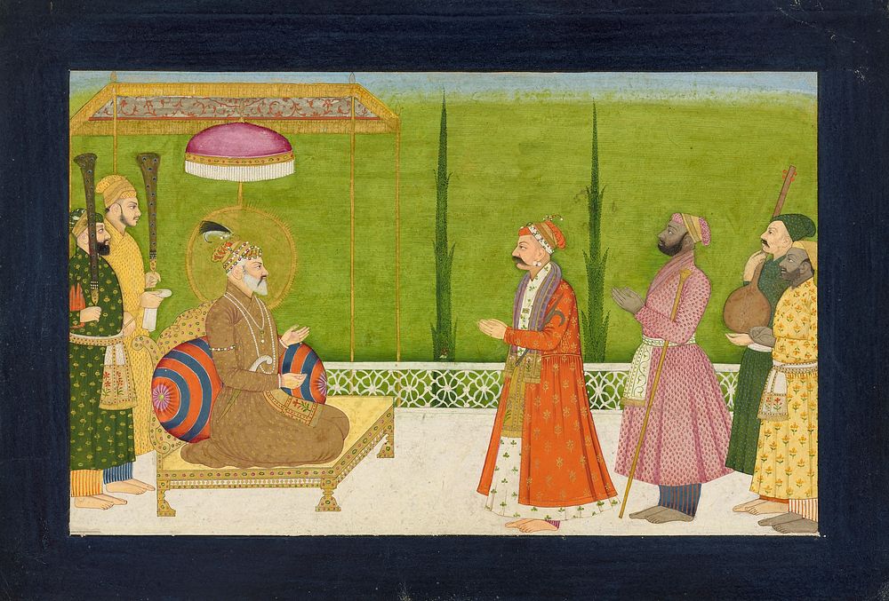 The poet Sundar Das before Emperor Shah Jahan, folio from a Sundar Shringar by Attributed to Nainsukh