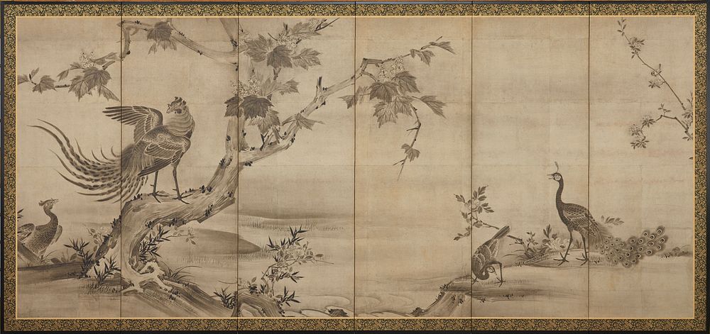 Birds, flowers, and trees: on the back, bamboo trees