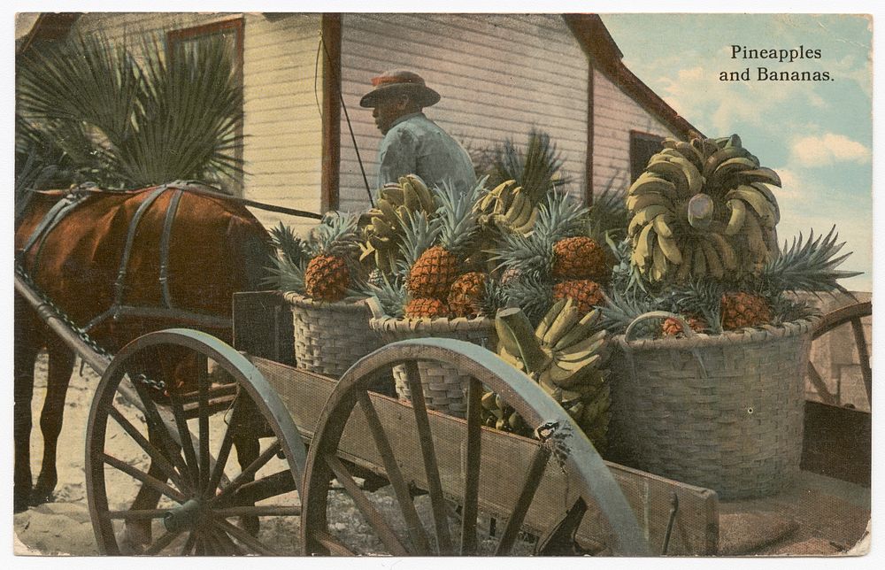Postcard of a banana and pineapple vendor