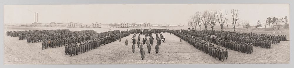 Framed panoramic photograph of 183d Brigade of the 92d Infantry Division, Duce & McClymonds