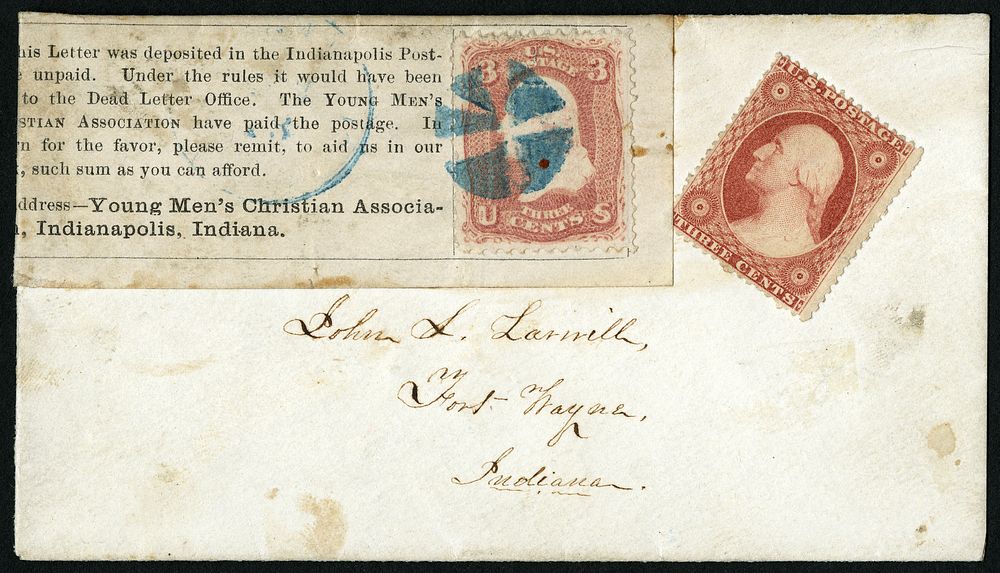 Union YMCA paid postage in lieu of old stamp on cover