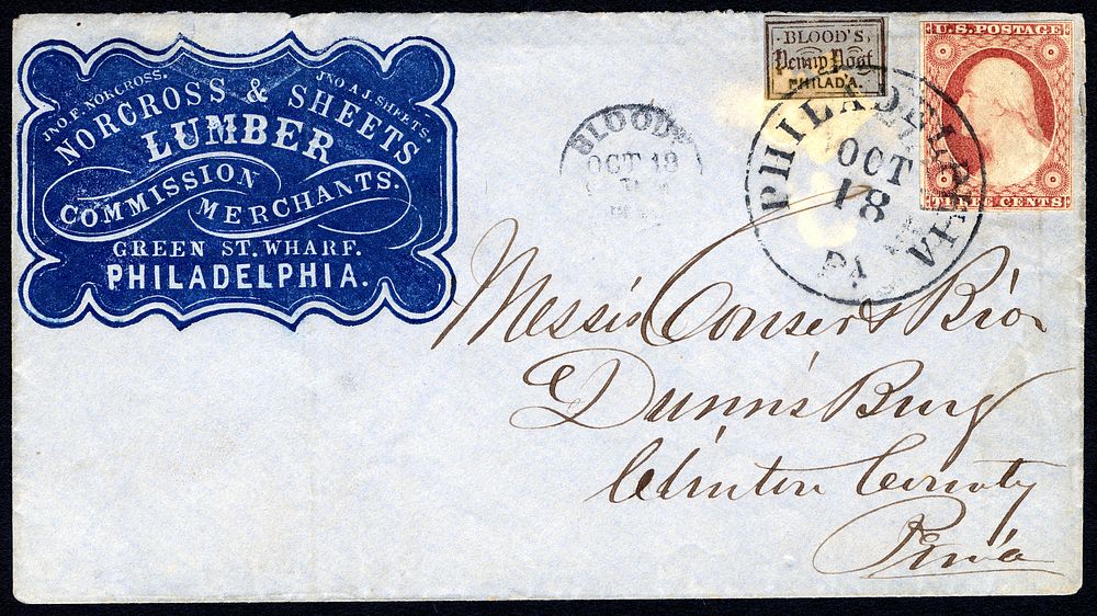 3c Washington with Blood's Penny Post carrier stamp on cover